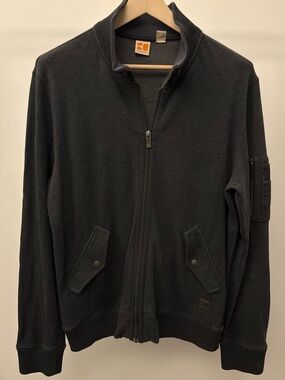 Hugo Boss Orange Full Zip French Terry Bomber Style Jacket Dark Heather Gray L